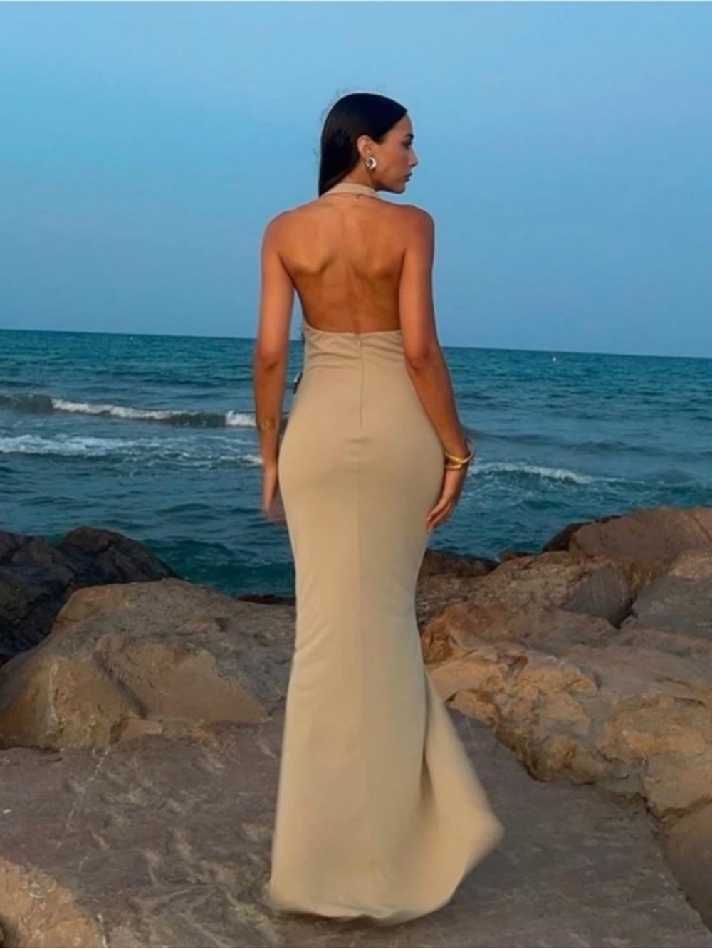 Zara Cream Halter Draped Maxi Dress with Side Brooch - Picture 11 of 11